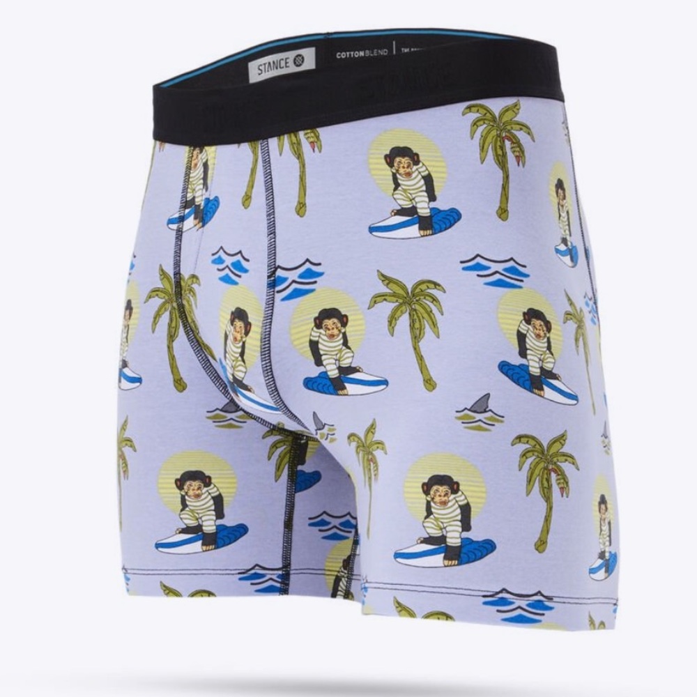 Men’s Stance Underwear The Boxer Brief Cotton Blend  ‘Monkey Surfs’ Purple Small
